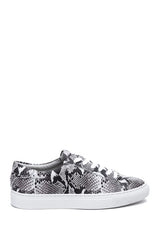 JSlides Women's LUCKI Lace-up Round toe Platform Sneaker, BLACK/WHITE EMB