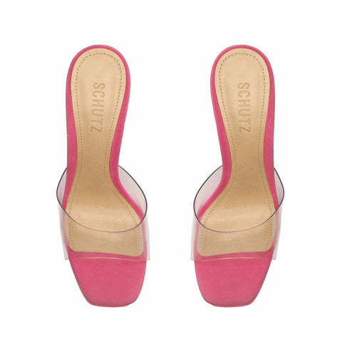 Schutz Haila Bright Rose Slip On Open Toe Block High Heel Platform Sandals