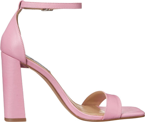 Steve Madden Tiaa Pink Leather Block Heel Squared Toe Ankle Strap Heeled Sandals