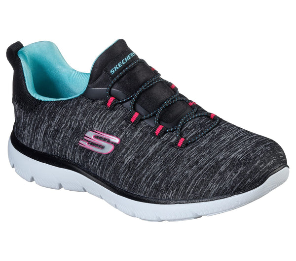 Skechers Summits-Quick Getaway Memory Foam Lace-up Sneaker Black/Light Blue (7, Black/Light Blue)