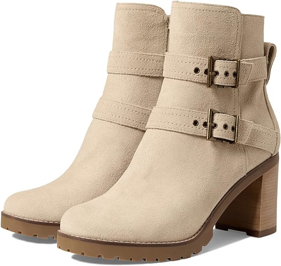 Cole Haan Foster Sesame Suede Block Heel Rounded Toe Buckle Detailed Ankle Boots