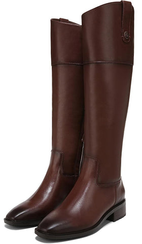 Sam Edelman Drina Brown Leather Knee High Rounded Toe Classic Riding Boots