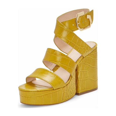 Louise et Cie DENISSE Avocado Super Croco Platform Block Heeled Wedge Sandal