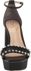 Sam Edelman Ninette Black Satin Embellished Ankle Strap Block Heeled Sandals