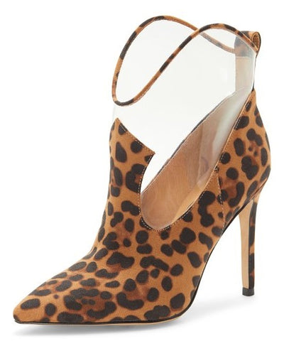 Jessica Simpson Periya Leopard Clear High Heel Stiletto Pointed Toe Bootie Pumps