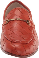 Sam Edelman Loraine Canyon Orange Woven Leather Classic Chain Detail Vamp Loafer
