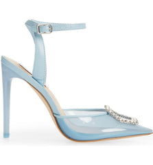 Steve Madden Amory Blue Embellished Pointed Toe Ankle Strap Cushioned Pumps