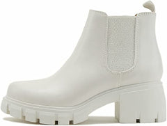Soda Pioneer White Lug Sole Elastic Gore Chelsea Fashion Wide Ankle Boots