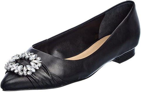 Schutz Meisho Nappa Black Slip On Crystal Embellished Upper Flat Heel Pump Shoes