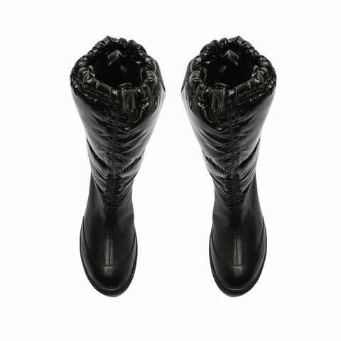 Schutz Joseane Up Black Rounded Toe Chunky Lug Sole Low Calf Block Heel Boots