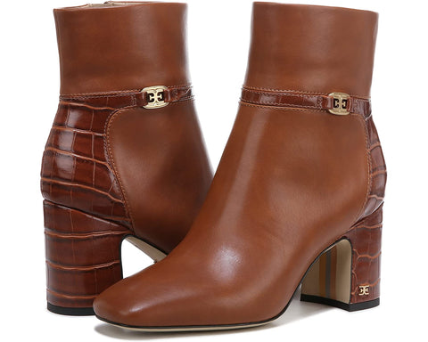 Sam Edelman Florah Leather Squared Toe Chunky Block Heeled Ankle Fashion Boots