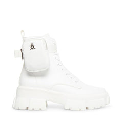 Steve Madden Thora-P White Fashion Pouch Extra Chunky Platform Ankle Combat Boots