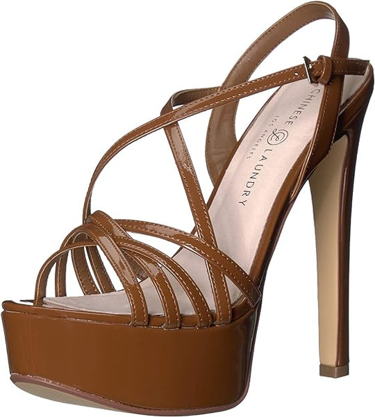 Chinese Laundry Teaser Espresso Patent Ankle Strap Open Toe Platform Sandals
