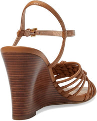 Cole Haan Jitney Knot Pecan Leather Ankle Strap Open Toe Wedge Heeled Sandals