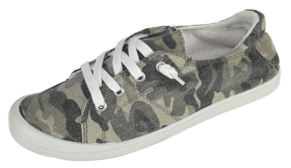 Soda Zig-S Camo Flat Linen Canvas Lace Up Loafers Style Slip On Sneakers