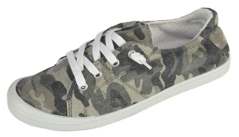 Soda Zig-S Camo Flat Linen Canvas Lace Up Loafers Style Slip On Sneakers