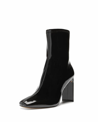 Vince Camuto Deverna Black Stretch Patent Square Toe Fashion Block Heel Boots