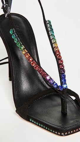 Schutz Vikki Crystals Black Ankle Strap Lace Up Open Toe High Heel Sandals
