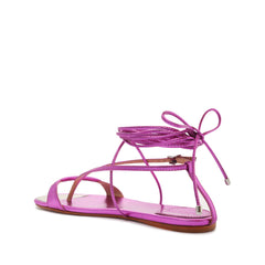 Schutz Vikki Flat Bright Violet T-Strap Ankle Strap Lace up Open Toe Flat Sandal