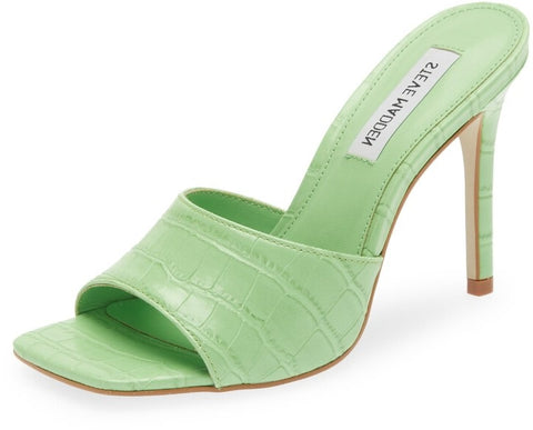 Steve Madden Signal Green Croco Square Open Toe Mule High Stiletto Heeled Sandal