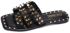 Cape Robbin Amisha Black Gold Open toe Mule Classic Toe Slides Flat Sandals