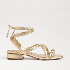 Sam Edelman Delphine Amber Gold Strappy Squared Toe Ankle Strap Slip On Sandals