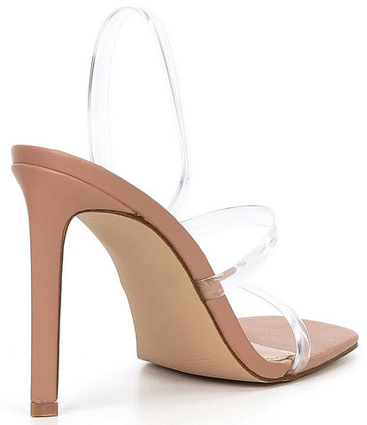 Steve Madden Gracey Nude Clear Vinyl Square Toe open Toe Stiletto Dress Sandals