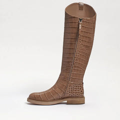 Sam Edelman Fable Cedarwood Croc Wide Calf Leather Block Heel Rounded Toe Boots