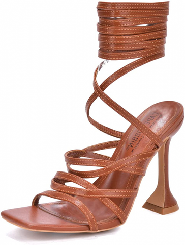Cape Robbin Jenni Lace-Up Light Strappy Flared Heeled Open Toe Sandals Brown