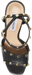 Steve Madden Tabari Black Leather Ankle Strap Open Toe Embellished Heeled Sandal