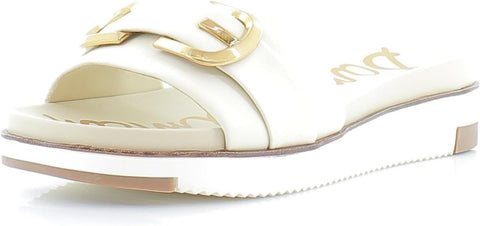 Sam Edelman Amelia Modern Ivory Slip On Buckle Detailed Flat Slides Sandals