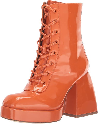 Circus by Sam Edelman Kia Orange Patent Lace Up Round Toe Chunky Block Heel Boot