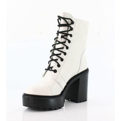 Steve Madden Core White Leather Lug Sole Lace Up Platform Block Heeled Boots