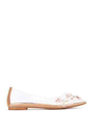 Cape Robbin BUSYBEE Clear Transparent Floral Rhinestone Pointed Toe Nude Flats