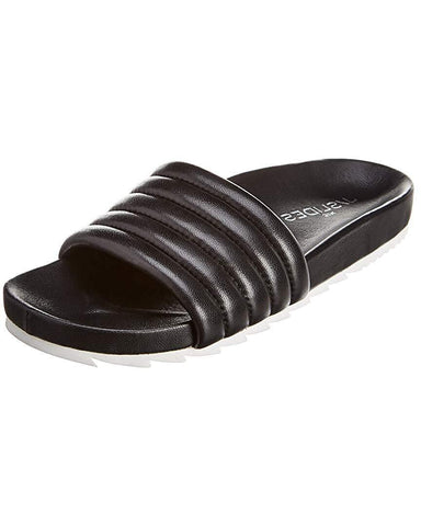 J/Slides Eppie Black Leather Fashion Pool Slides Slip On Open Toe Sandals
