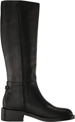 Sam Edelman Mable Black Leather Rounded Toe Stacked Block Heeled Mid-Calf Boots