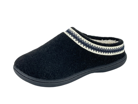 Clarks Indoor and Outdoor Black Slipper Cozy Wool Mule Slip-On Fur Lined Clogs