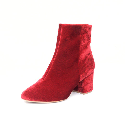 Schutz Women's Lupe 2 Red Velvet Low Ankle Block Heel Pointed Toe Dress Booties