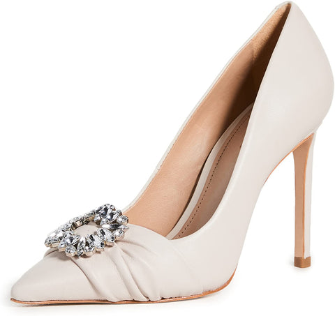 Schutz Meisho Nappa White Pearl Slip On Crystal Embellished Stiletto Pumps Shoes