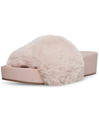 Steve Madden Randela Blush Pink Rounded Open Toe Fur Slip-on Wedge Mule Slides