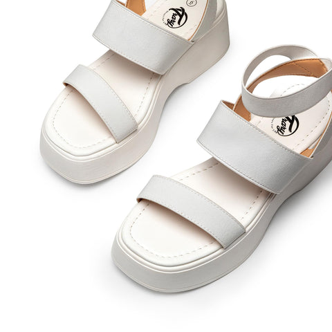 Trary Platform White Sandals Women Open Toe Strappy Elastic Ankle Strap Sandals 9.5