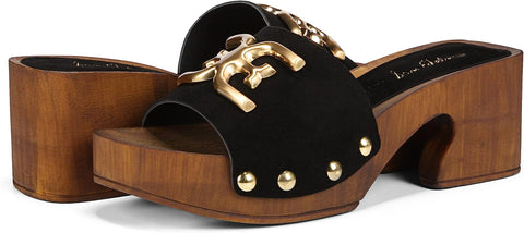 Sam Edelman Francina Black Platform Slip On Slide Block Heeled Mules Sandals
