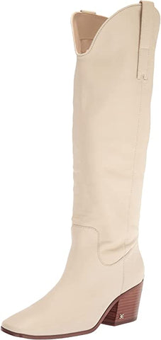 Sam Edelman Britten Ivory Squared Toe Block Heel Leather Knee High Western Boots
