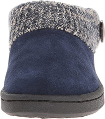 Clarks Navy Suede Leather Knitted Collar Plush Faux Fur Lining Clog Slippers