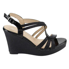 Forever Happy-09 Black Glitter Strappy Wrapped Wedge Heel Platform Sandals