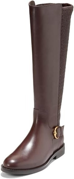 Cole Haan Clover Madeira Leather Rounded Toe Buckle Detailed Knee High Boots