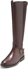 Cole Haan Clover Madeira Leather Rounded Toe Buckle Detailed Knee High Boots