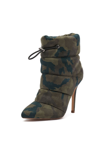 Jessica Simpson Padina Camo Green Quilted Puffer Pointed Toe Ankle Bootie Boots