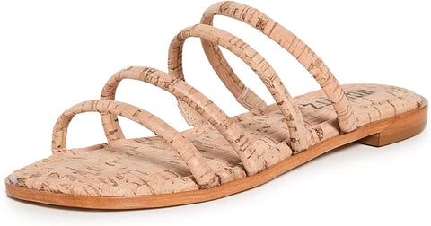 Schutz Cari Natural Slip On Open Toe Strappy Square-Toe Silhouette Flat Sandals