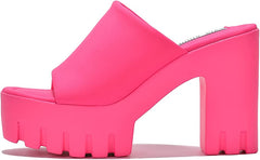 Cape Robbin Echoya Pink Slip On Block Heel Open Round Toe Fashion Heeled Sandals
